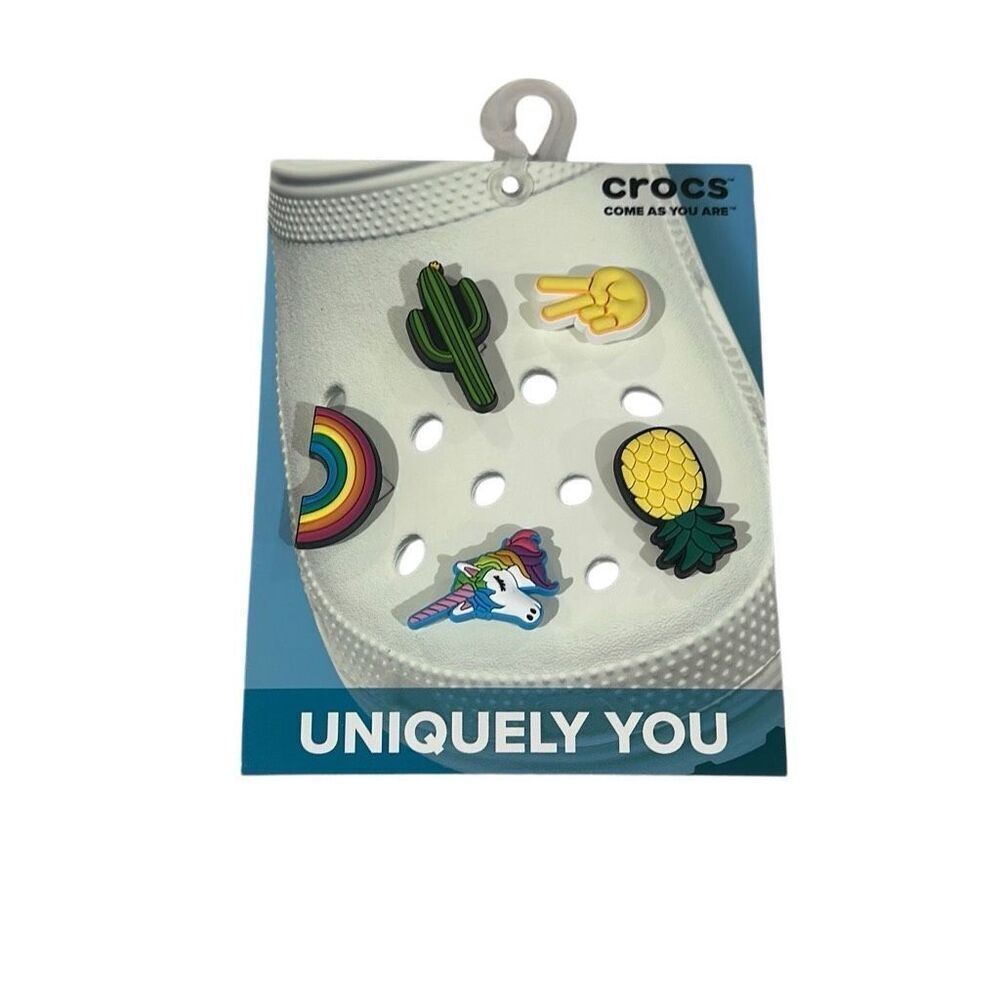 Crocs Jibbitz 5 Pack Rainbow Unicorn Cactus Pineapple Peace Charms NWT